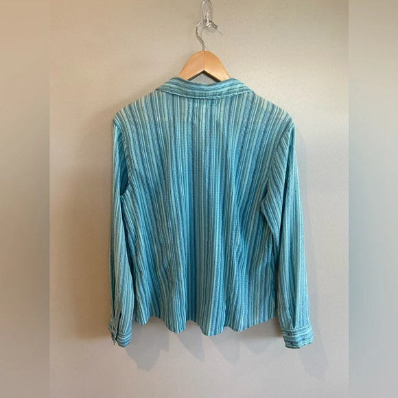AVENTURA Women’s Blue Long Sleeve Button Up Blouse Large Stripe Detail - Picture 2 of 11